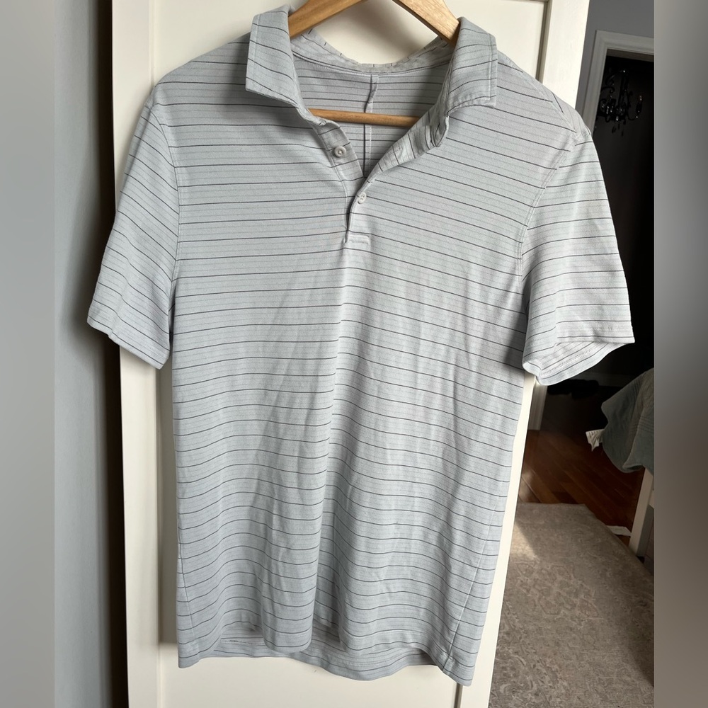 lululemon athletica Gray Striped Polo Shirt